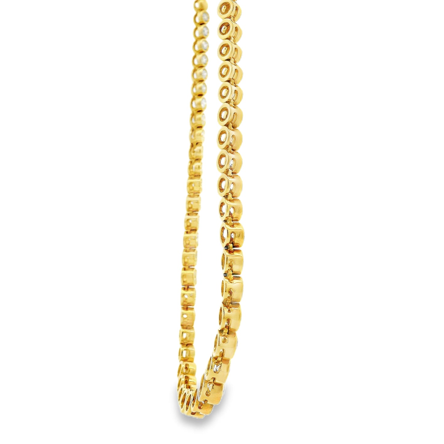 14k Yellow Gold 3.40ctw Round Diamond Bezel Set 1/2 Way Round Tennis Necklace.