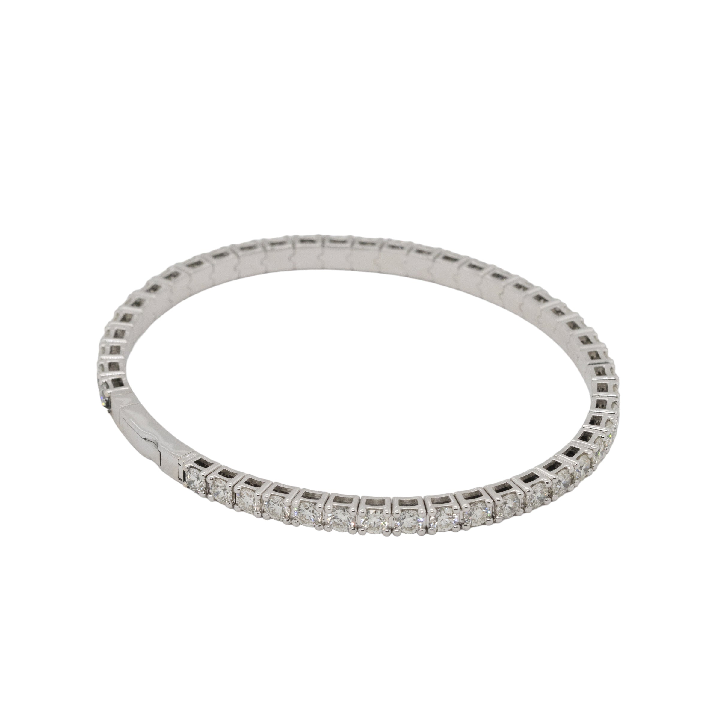 14k White Gold 5.0ctw Natural Diamond Tennis Stretch Style Bangle Bracelet
