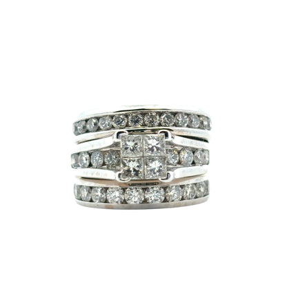 14k White Gold 3 Row Diamond Ring