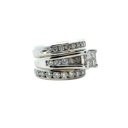 14k White Gold 3 Row Diamond Ring