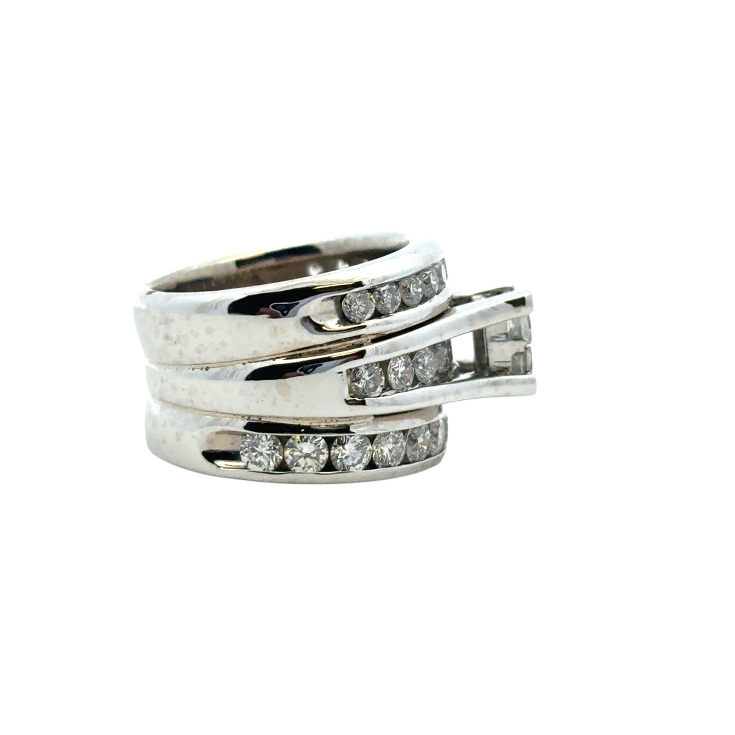 14k White Gold 3 Row Diamond Ring