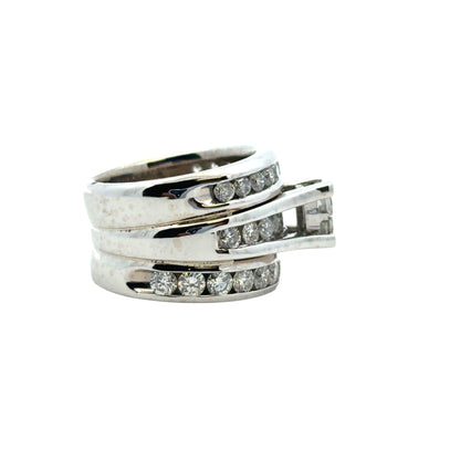14k White Gold 3 Row Diamond Ring