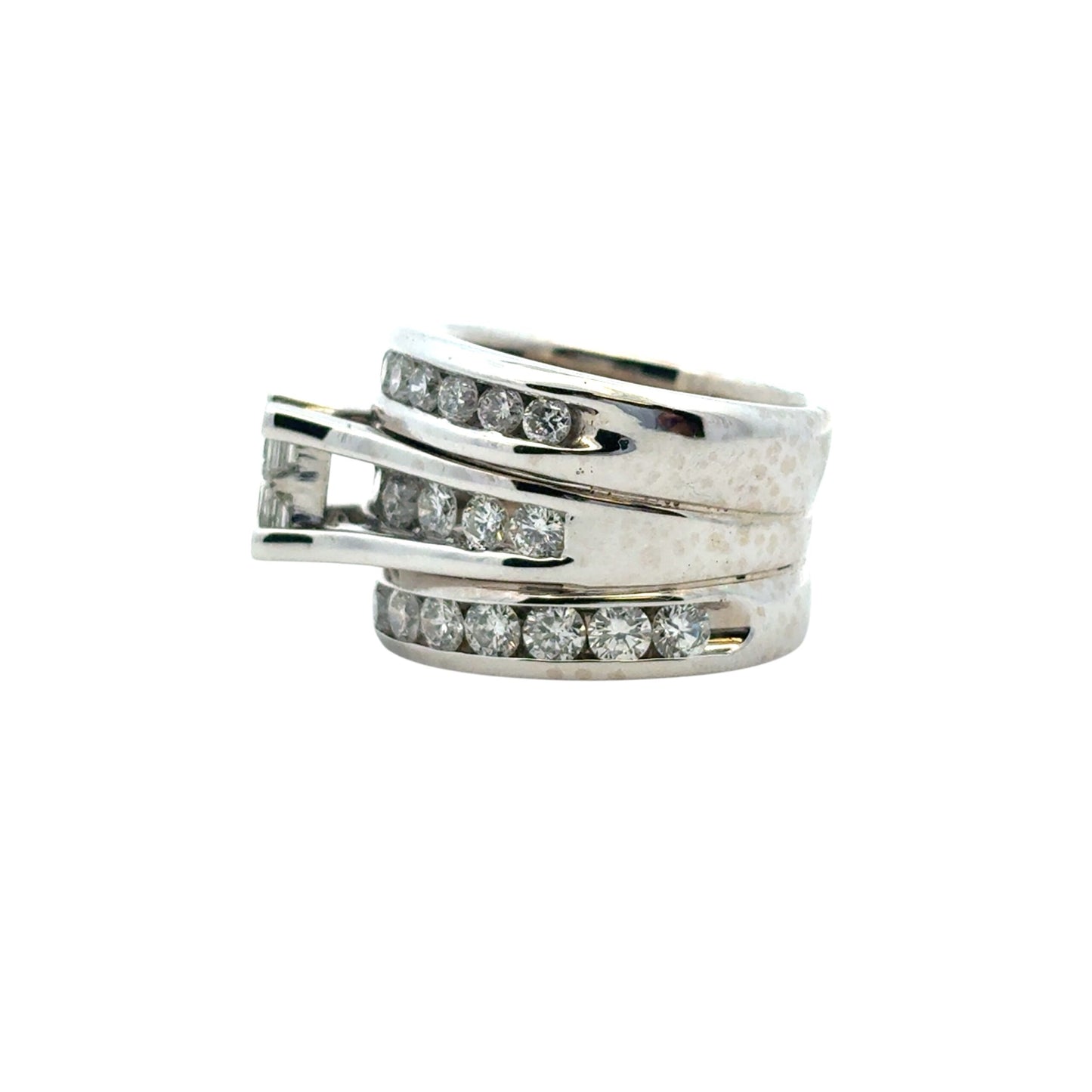 14k White Gold 3 Row Diamond Ring