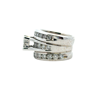 14k White Gold 3 Row Diamond Ring