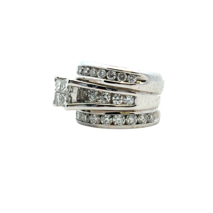 14k White Gold 3 Row Diamond Ring