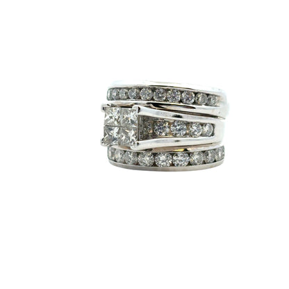 14k White Gold 3 Row Diamond Ring