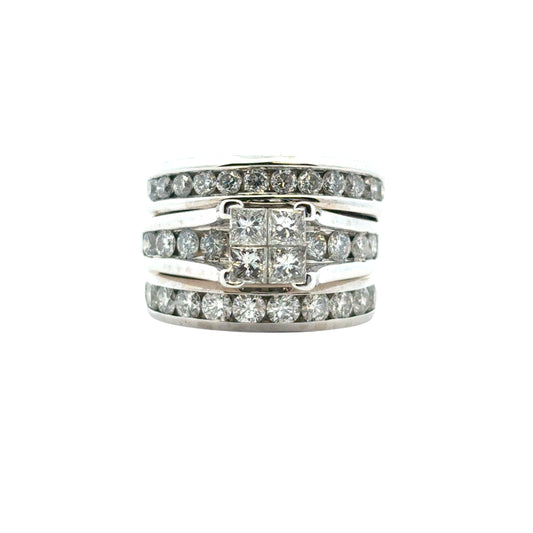 14k White Gold 3 Row Diamond Ring