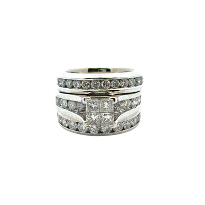 14k White Gold 3 Row Diamond Ring