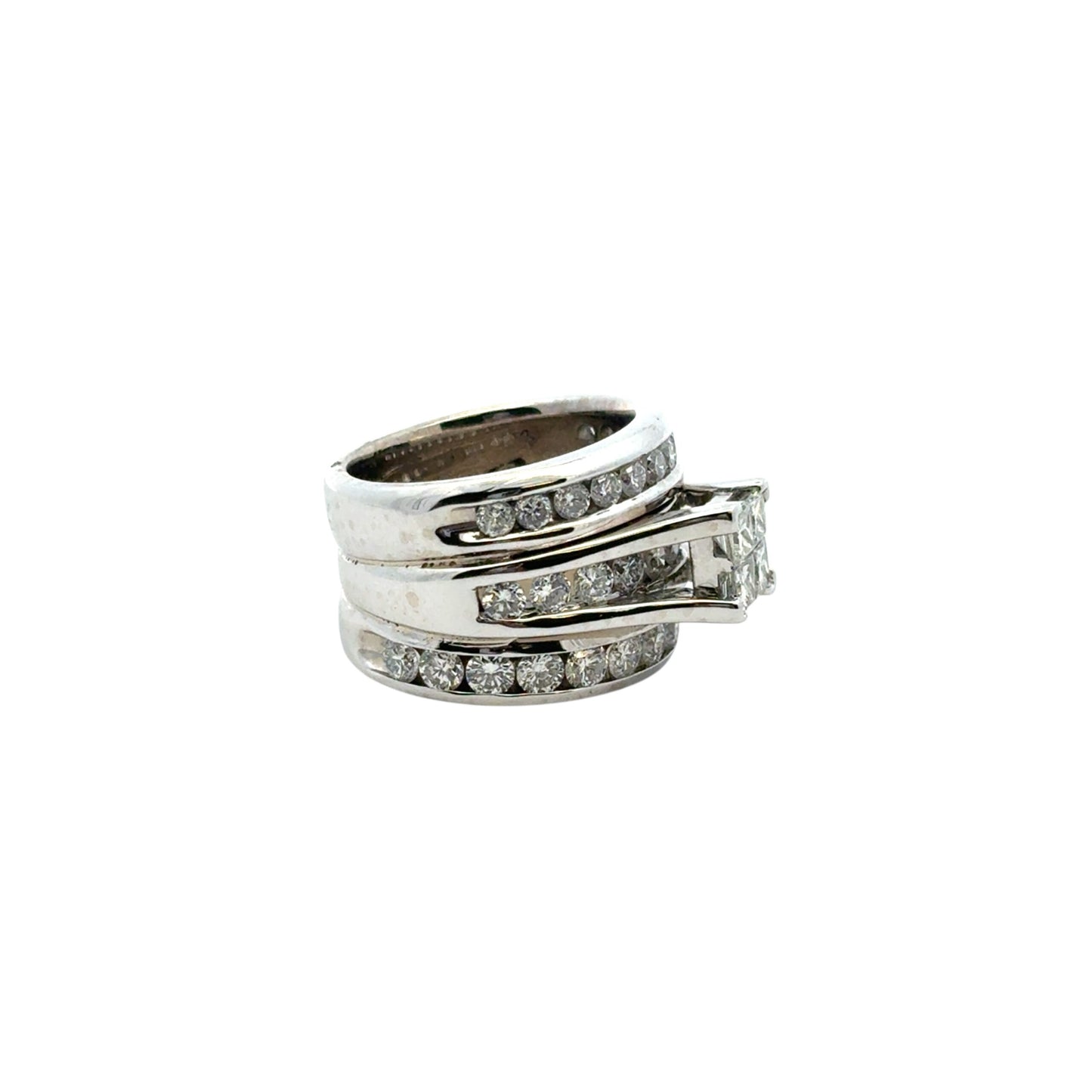 14k White Gold 3 Row Diamond Ring