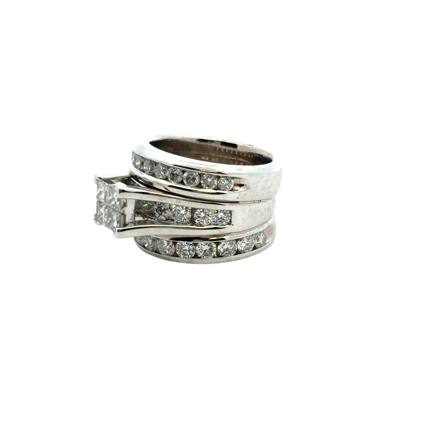 14k White Gold 3 Row Diamond Ring