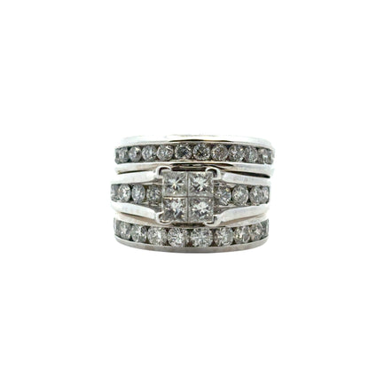 14k White Gold 3 Row Diamond Ring
