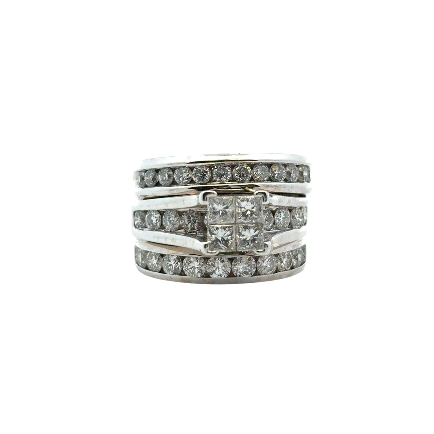 14k White Gold 3 Row Diamond Ring