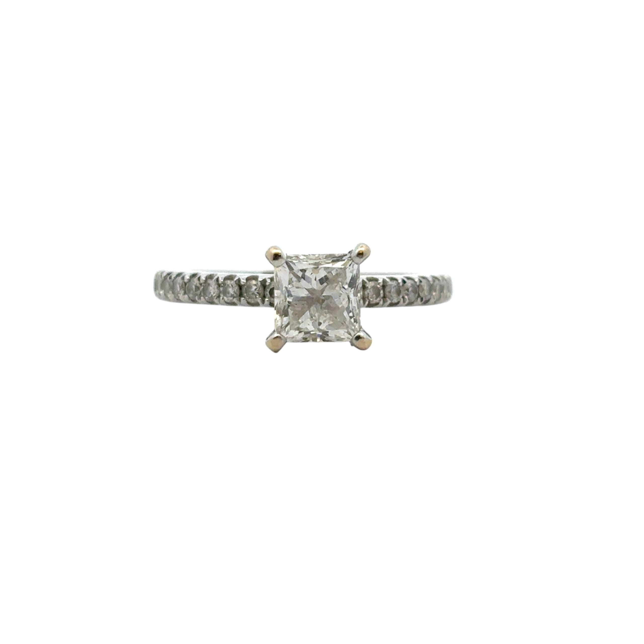 14k White Gold EGL Certified 0.91ct Princess Cut Diamond Engagement Ring