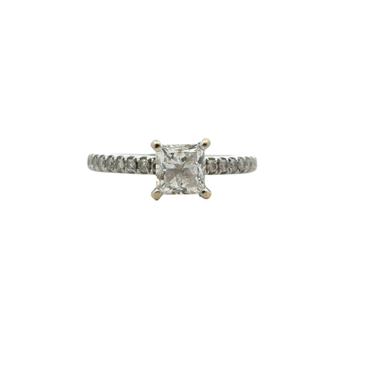 14k White Gold EGL Certified 0.91ct Princess Cut Diamond Engagement Ring