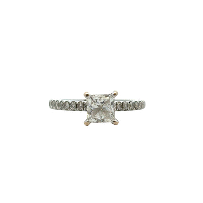 14k White Gold EGL Certified 0.91ct Princess Cut Diamond Engagement Ring