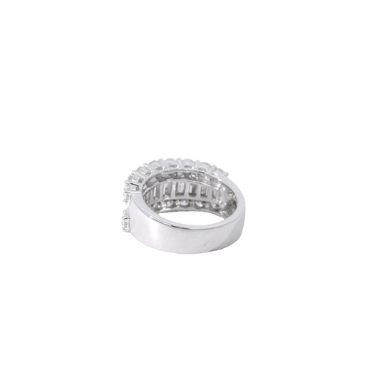 18k White Gold 3.25ctw Natural Round Brilliant and Emerald Cut Diamond Ring