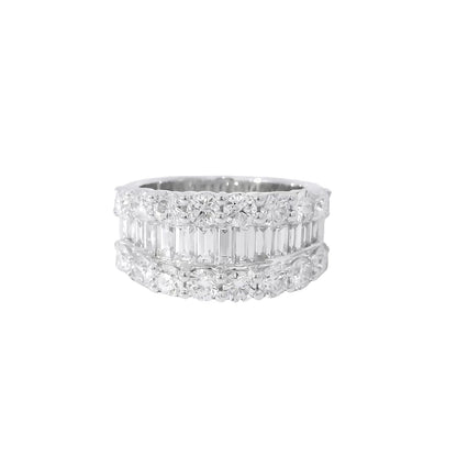 18k White Gold 3.25ctw Natural Round Brilliant and Emerald Cut Diamond Ring