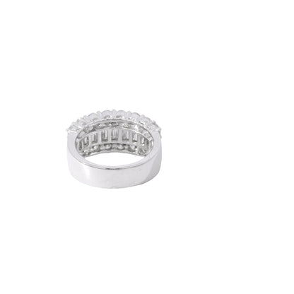 18k White Gold 3.25ctw Natural Round Brilliant and Emerald Cut Diamond Ring