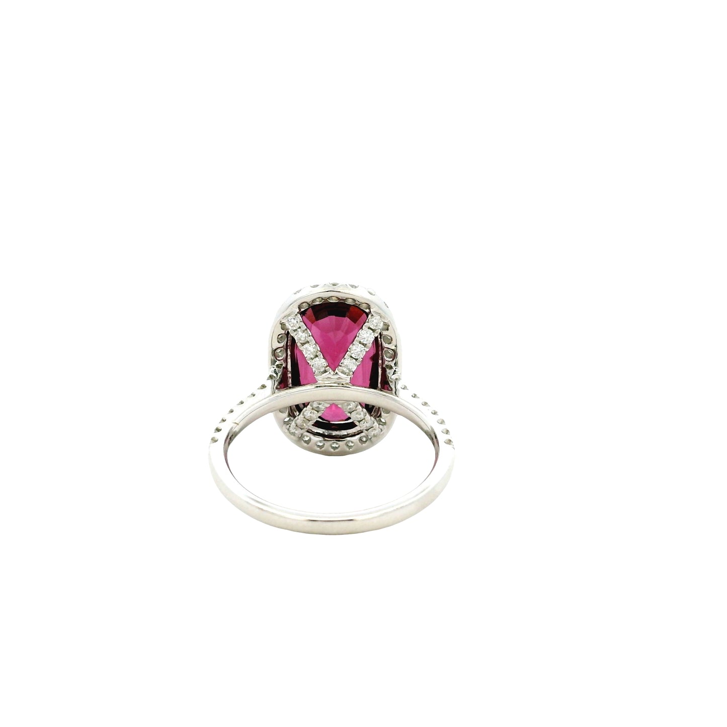 18k White Gold 6.87ctw Natural Round Brilliant Diamond and Oval Cut Rhodolite Garnet Ring