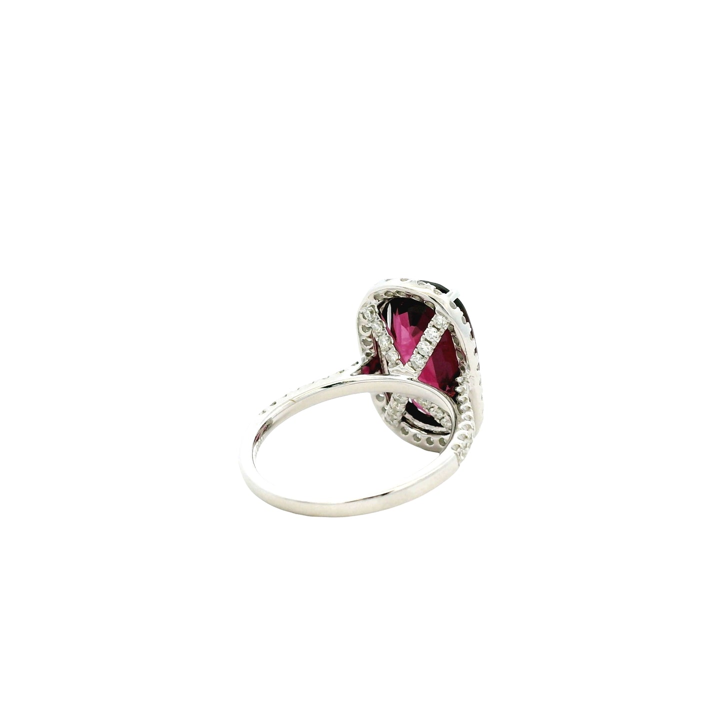18k White Gold 6.87ctw Natural Round Brilliant Diamond and Oval Cut Rhodolite Garnet Ring