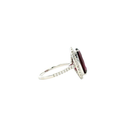 18k White Gold 6.87ctw Natural Round Brilliant Diamond and Oval Cut Rhodolite Garnet Ring