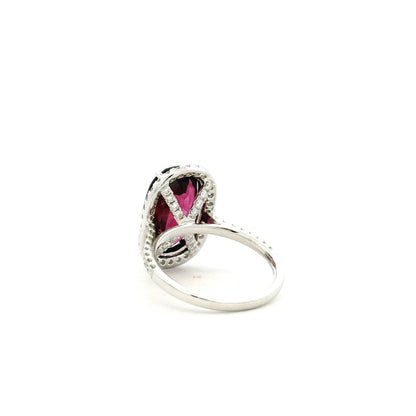 18k White Gold 6.87ctw Natural Round Brilliant Diamond and Oval Cut Rhodolite Garnet Ring