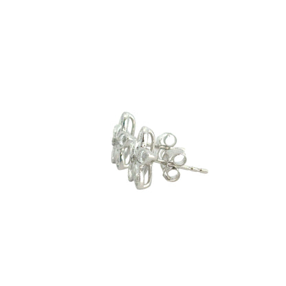 14k White Gold 0.96ctw Diamond Flower Shaped Stud Earrings