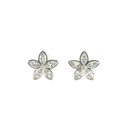 14k White Gold 0.96ctw Diamond Flower Shaped Stud Earrings
