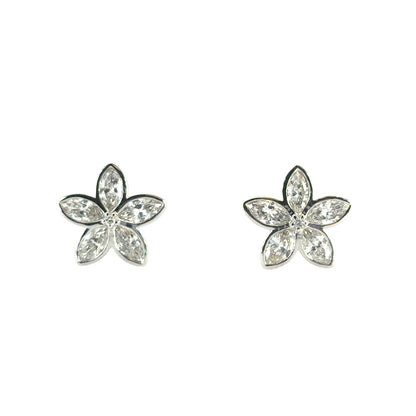 14k White Gold 0.96ctw Diamond Flower Shaped Stud Earrings
