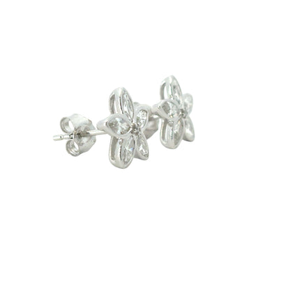 14k White Gold 0.96ctw Diamond Flower Shaped Stud Earrings