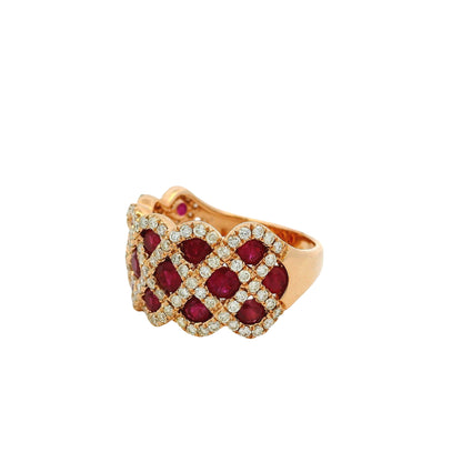 14k Rose Gold 2.18ctw Ruby and 0.95ctw Natural Round Brilliant Diamond Criss Cross Ring