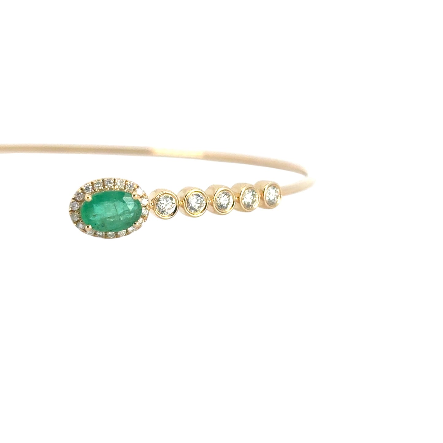 14k Yellow Gold 0.53ctw Round Brilliant Diamond and 0.88ctw Emerald Bracelet