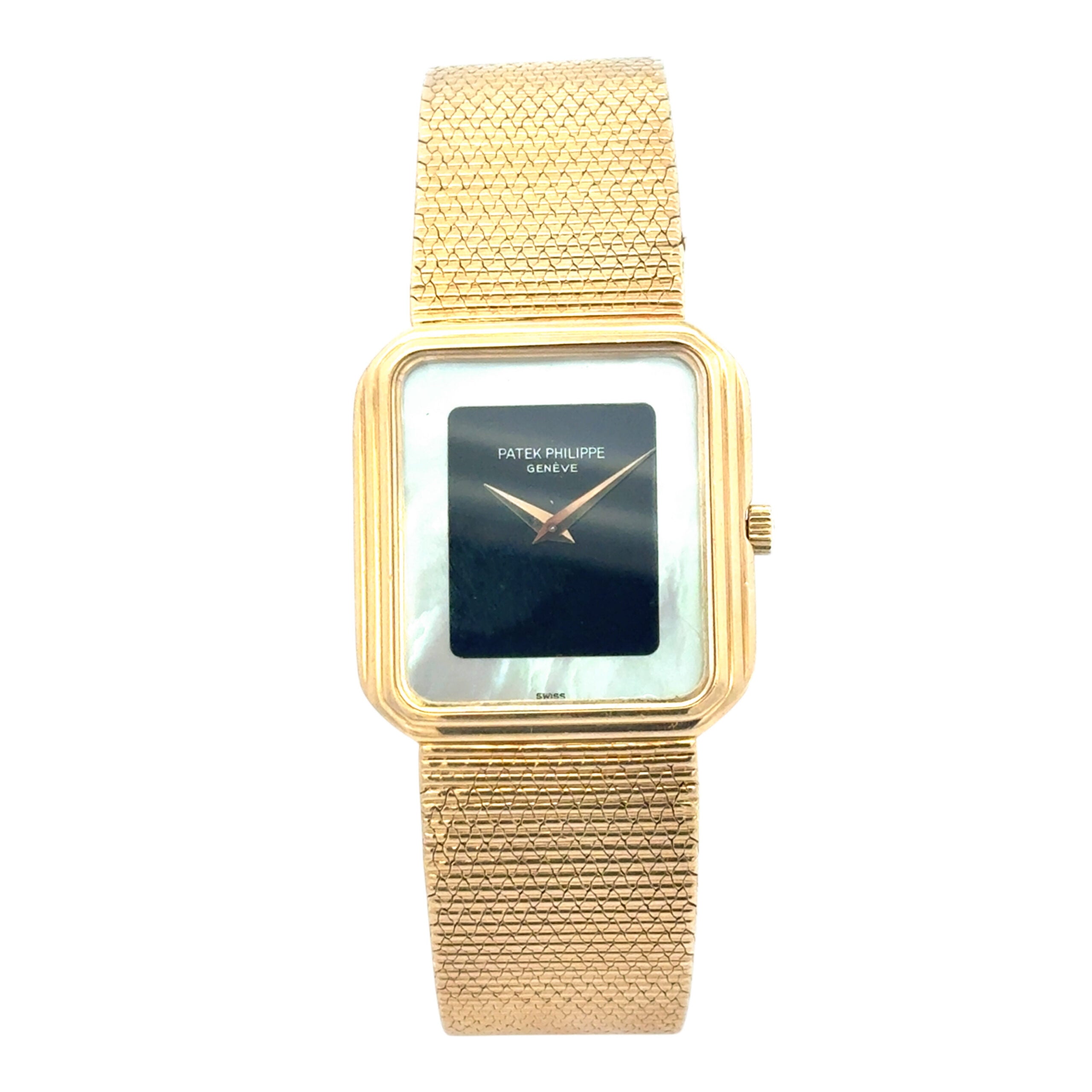 Vintage Patek Philippe Geneve 3851/1 Onyx Nacre Mother of Pearl 18k Yellow Gold Watch