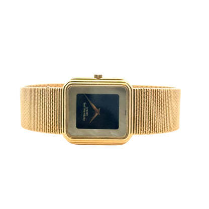Vintage Patek Philippe Geneve 3851/1 Onyx Nacre Mother of Pearl 18k Yellow Gold Watch