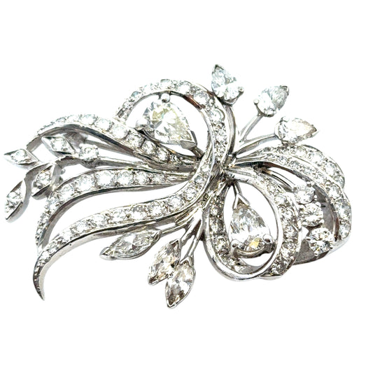 Vintage 14k White Gold Natural 7.0ctw Diamond Brooch Pin
