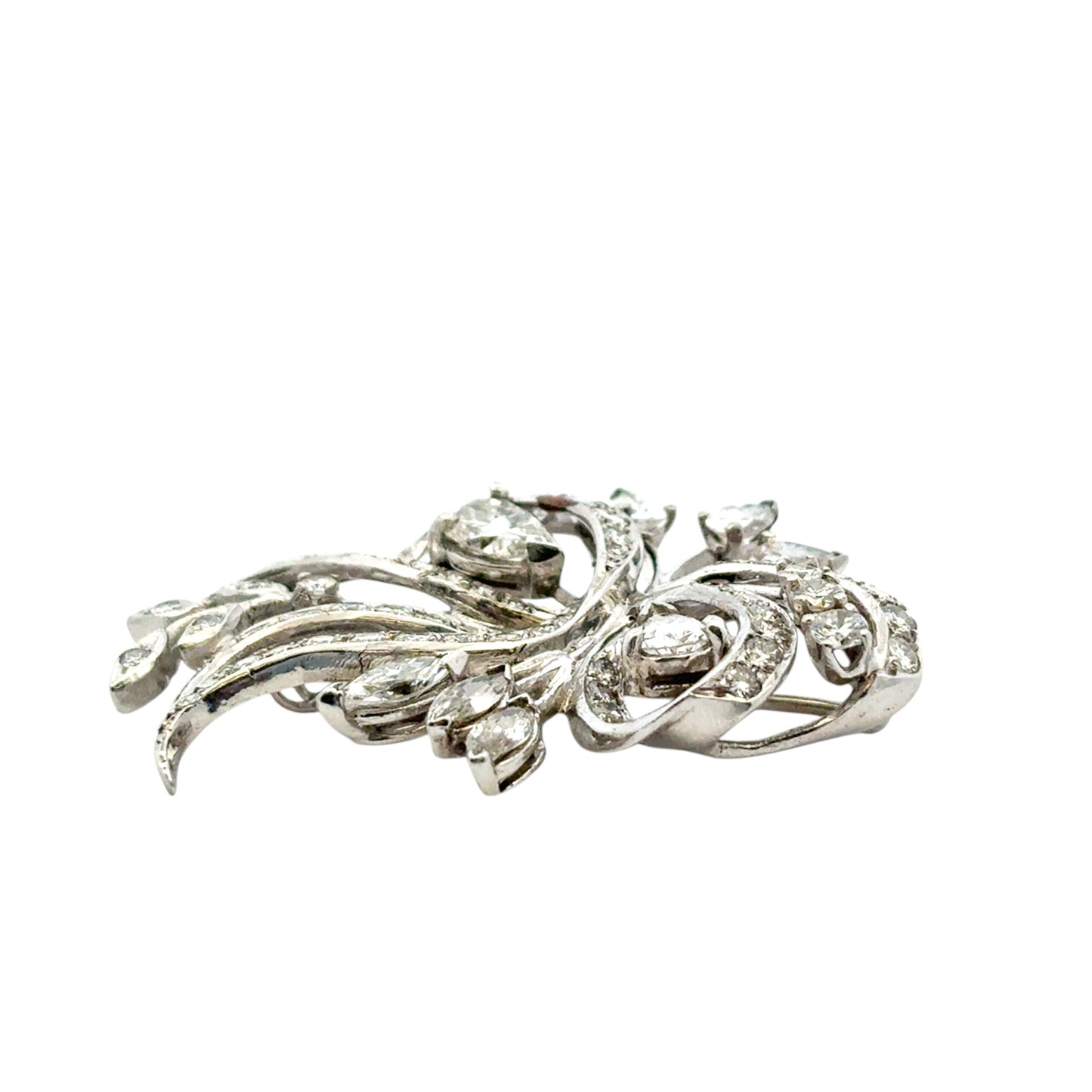 Vintage 14k White Gold Natural 7.0ctw Diamond Brooch Pin