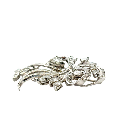 Vintage 14k White Gold Natural 7.0ctw Diamond Brooch Pin