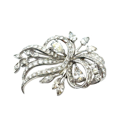 Vintage 14k White Gold Natural 7.0ctw Diamond Brooch Pin