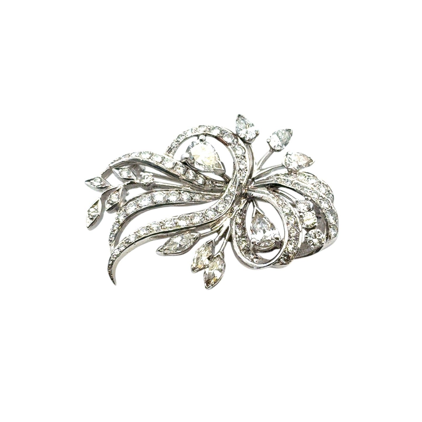 Vintage 14k White Gold Natural 7.0ctw Diamond Brooch Pin