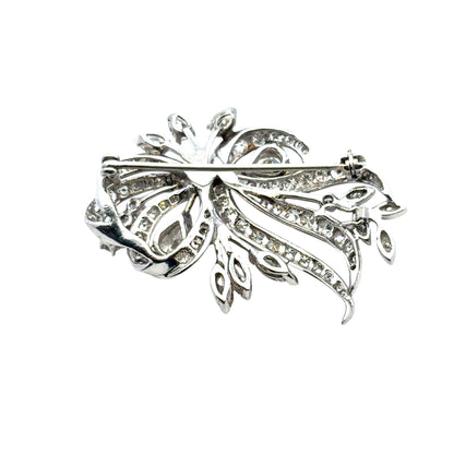 Vintage 14k White Gold Natural 7.0ctw Diamond Brooch Pin