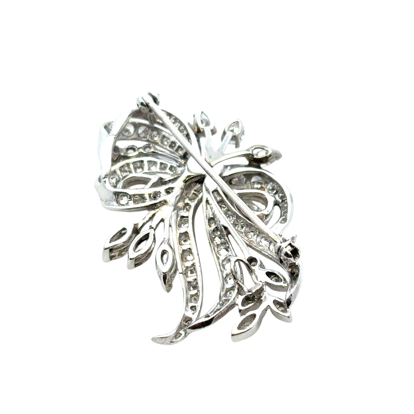 Vintage 14k White Gold Natural 7.0ctw Diamond Brooch Pin
