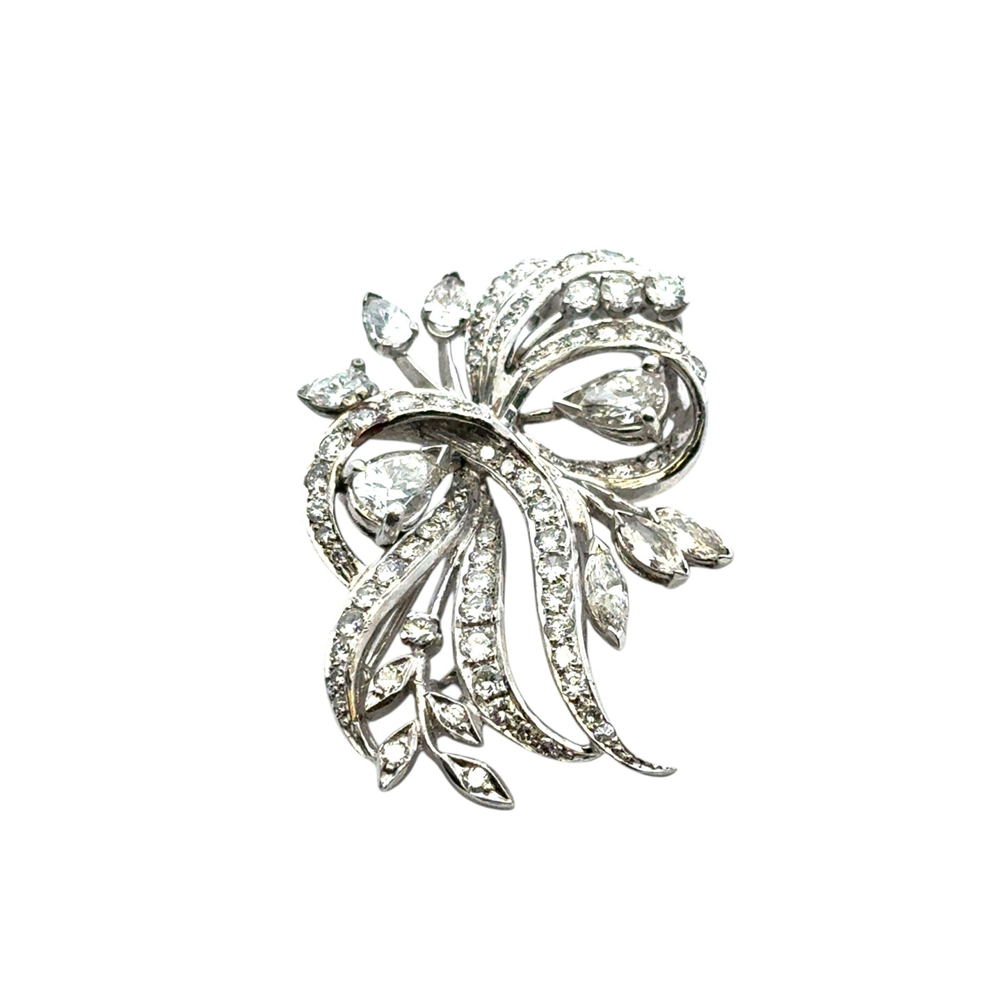 Vintage 14k White Gold Natural 7.0ctw Diamond Brooch Pin