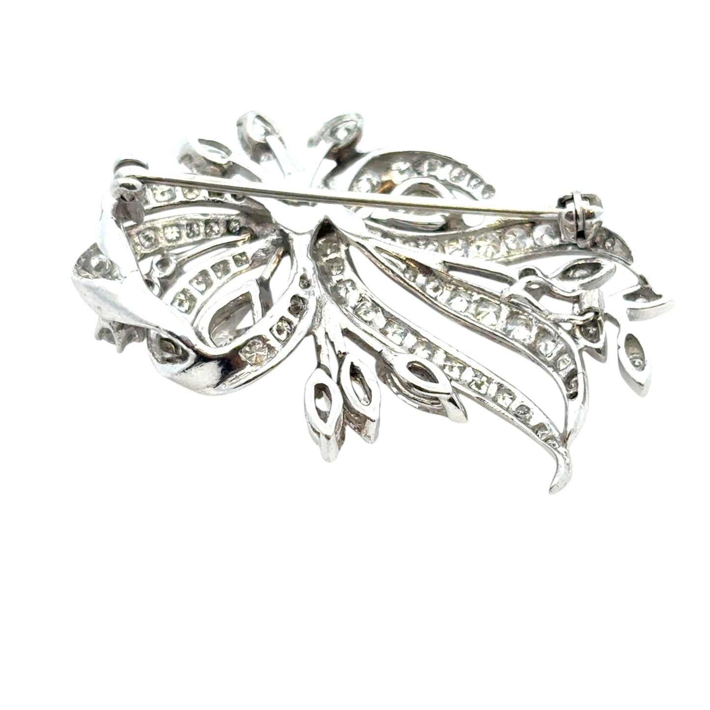 Vintage 14k White Gold Natural 7.0ctw Diamond Brooch Pin
