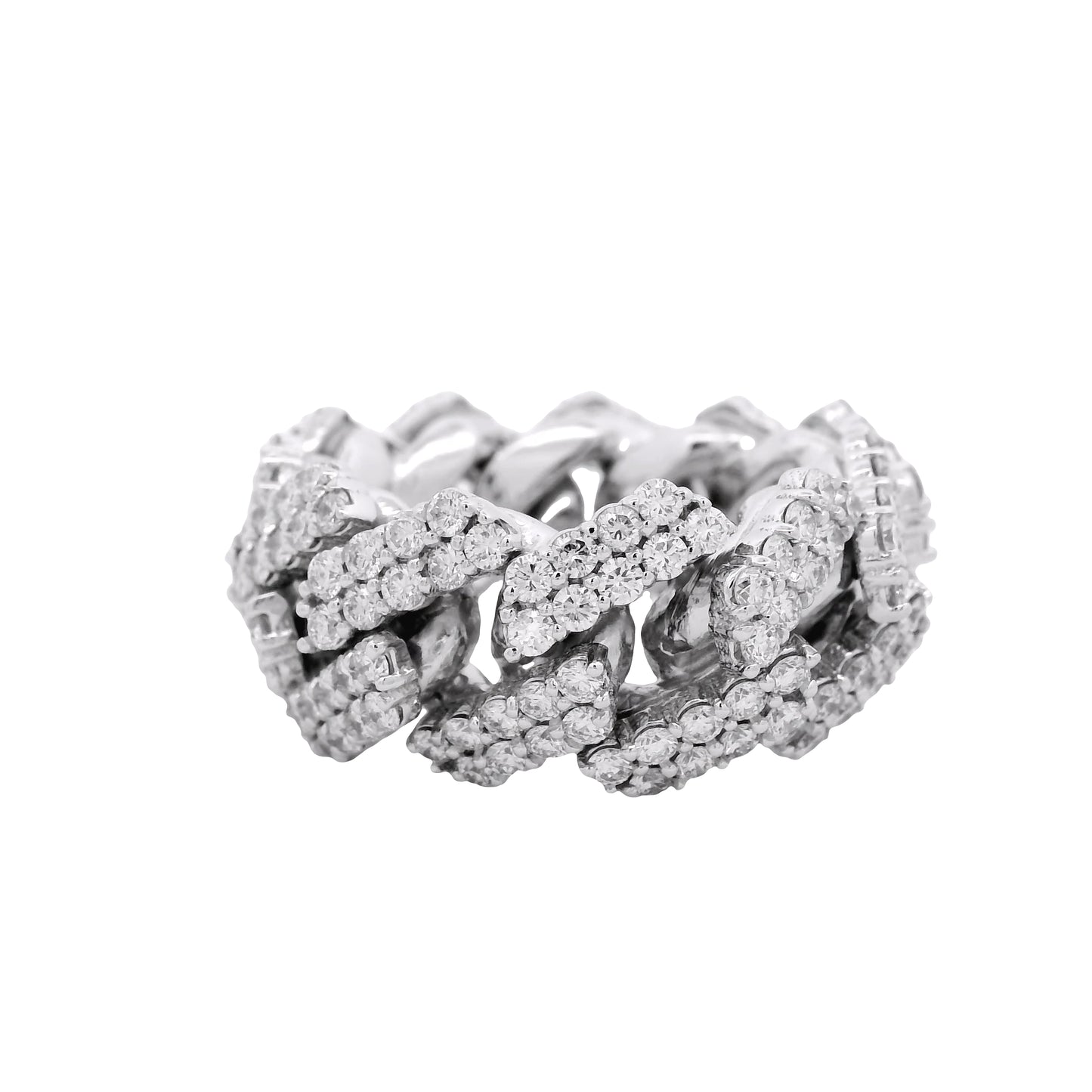 14k White Gold 6.95ctw Natural Round Diamond Cuban Link Ring