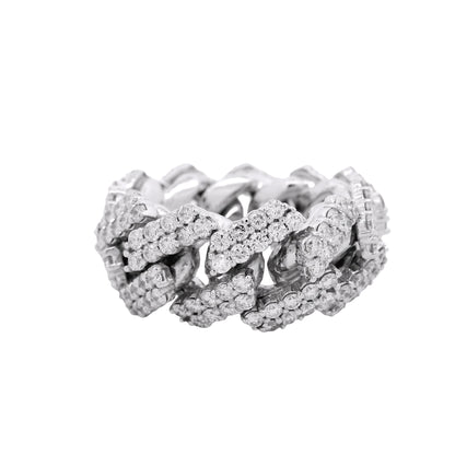 14k White Gold 6.95ctw Natural Round Diamond Cuban Link Ring