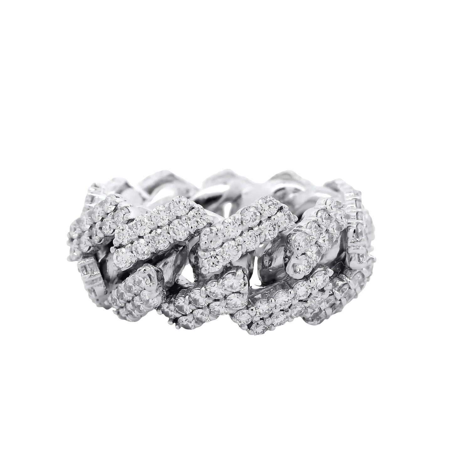 14k White Gold 6.95ctw Natural Round Diamond Cuban Link Ring