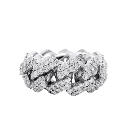 14k White Gold 6.95ctw Natural Round Diamond Cuban Link Ring