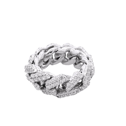 14k White Gold 6.95ctw Natural Round Diamond Cuban Link Ring