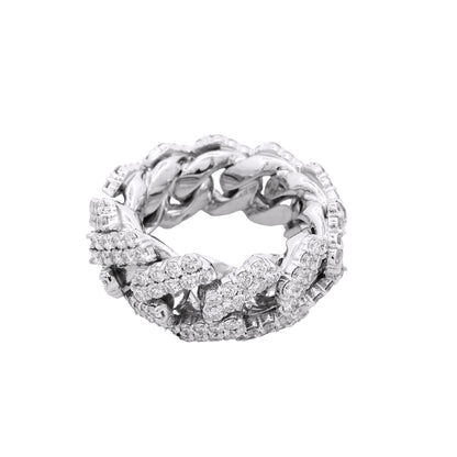 14k White Gold 6.95ctw Natural Round Diamond Cuban Link Ring