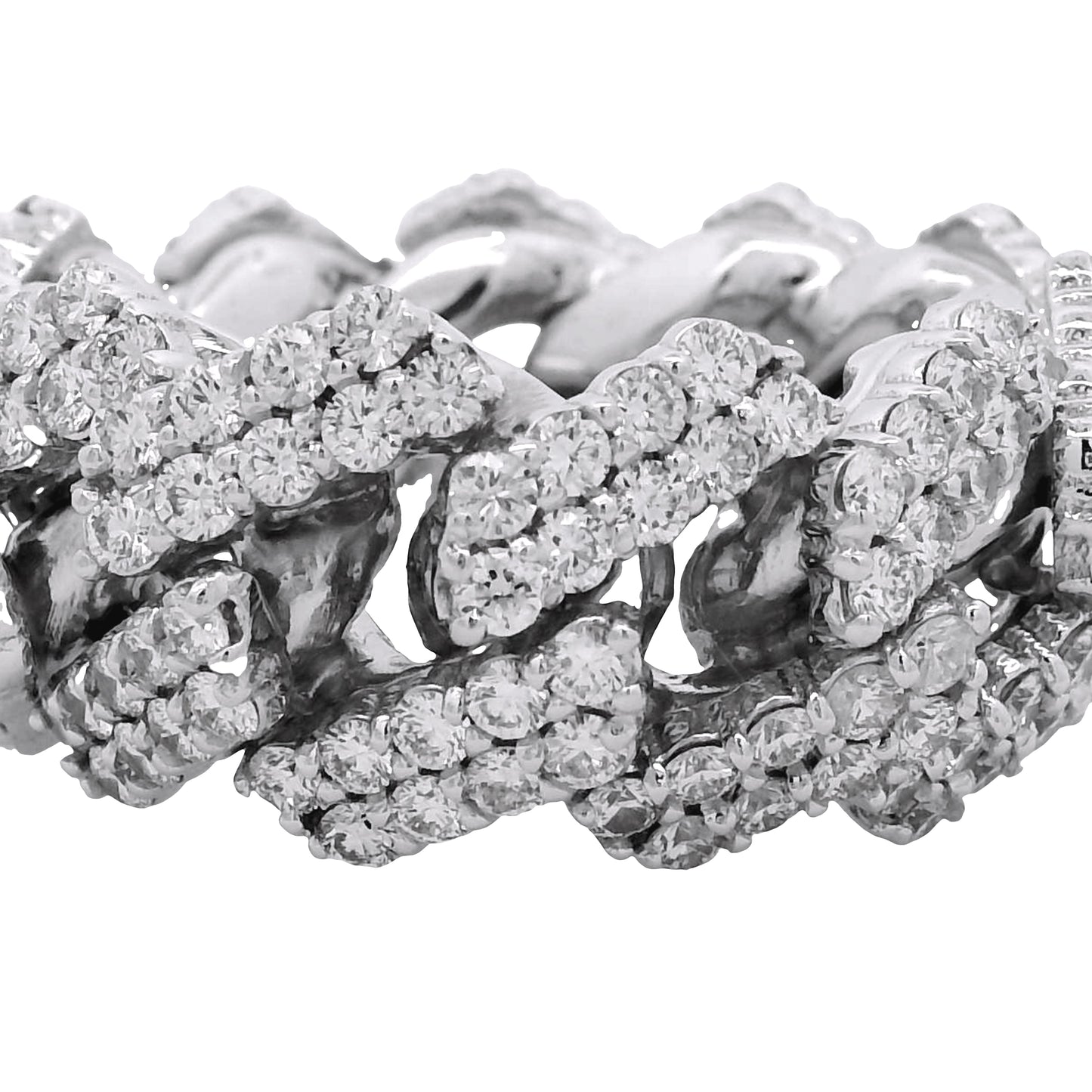 14k White Gold 6.95ctw Natural Round Diamond Cuban Link Ring